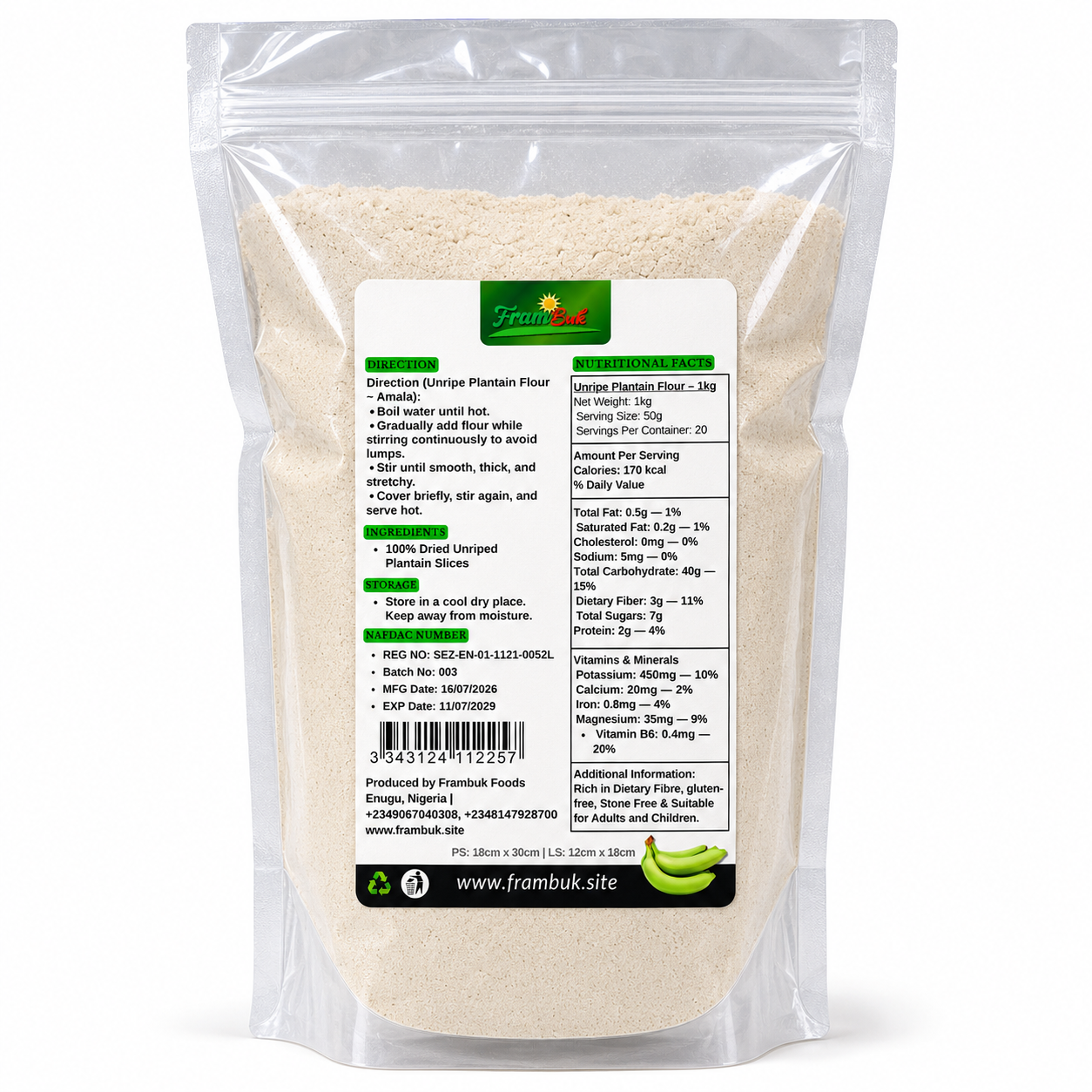 Unripe Plantain Poundo Flour, alternate view